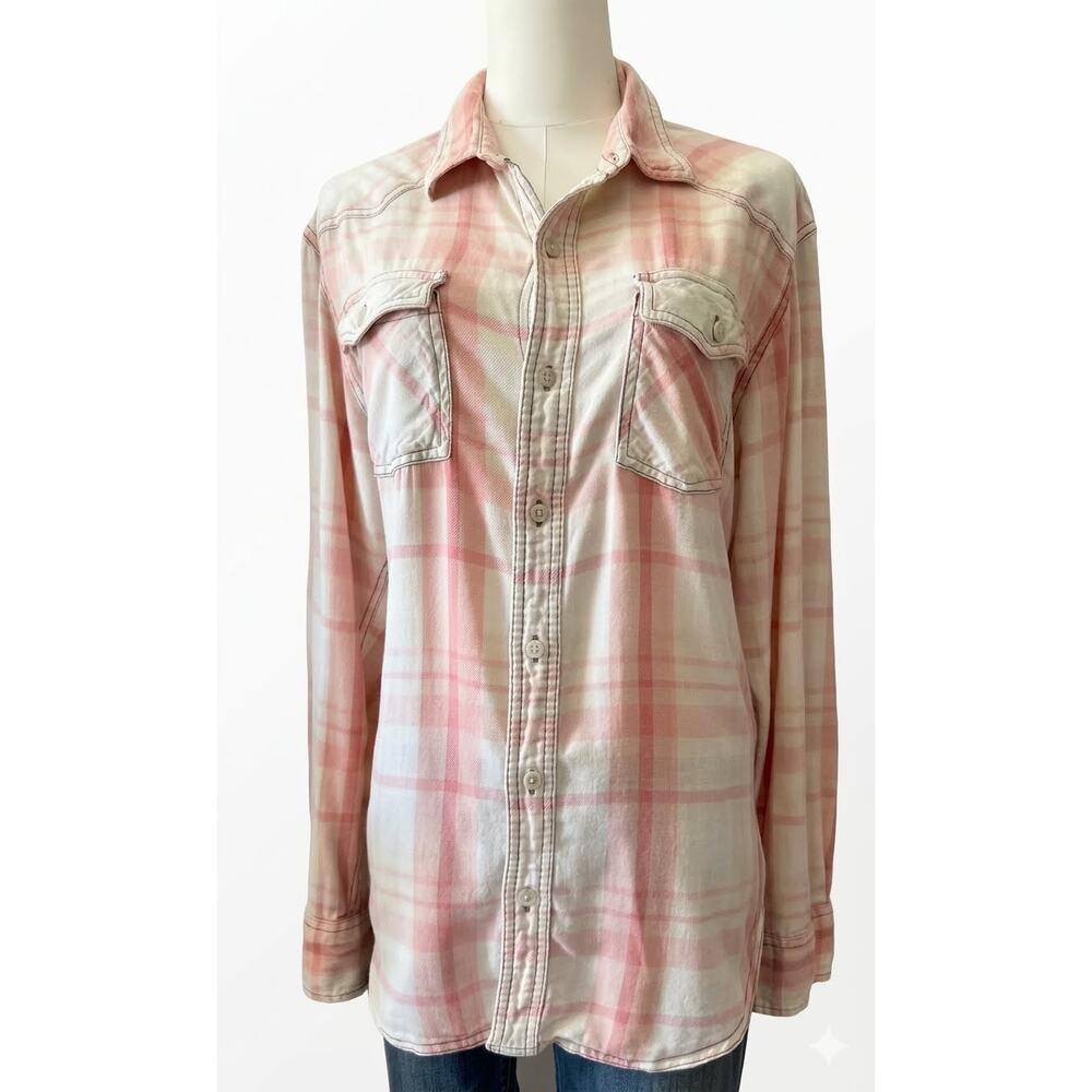 Vintage Cottagecore Upcycled Flannel Sustainable Layering Plaid Shirt Large - Picture 4 of 7